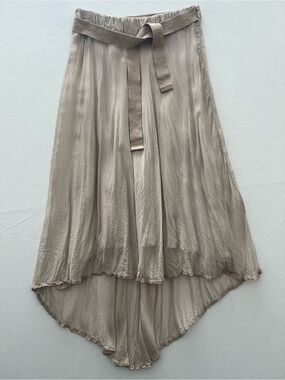 LAB Women’s L Taupe Silk Blend High Low Midi Skirt Boho Made in Italy